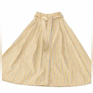 European Style Tan & White Striped Tie-Waist Midi Skirt